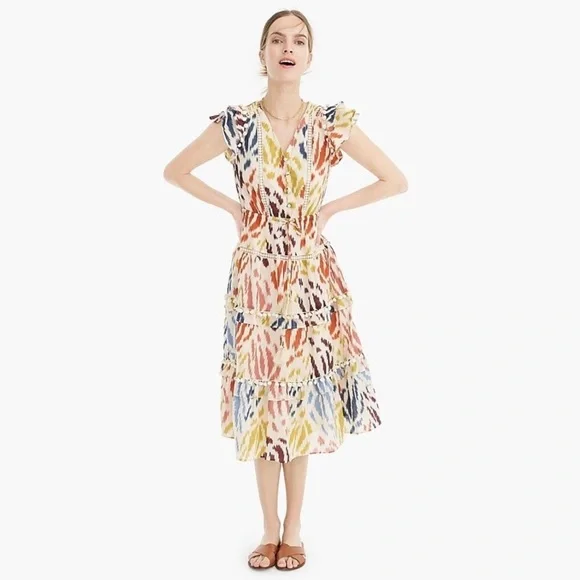 J. Crew - Point Sur PomPom Tiered Midi Dress - Picture 2 of 7